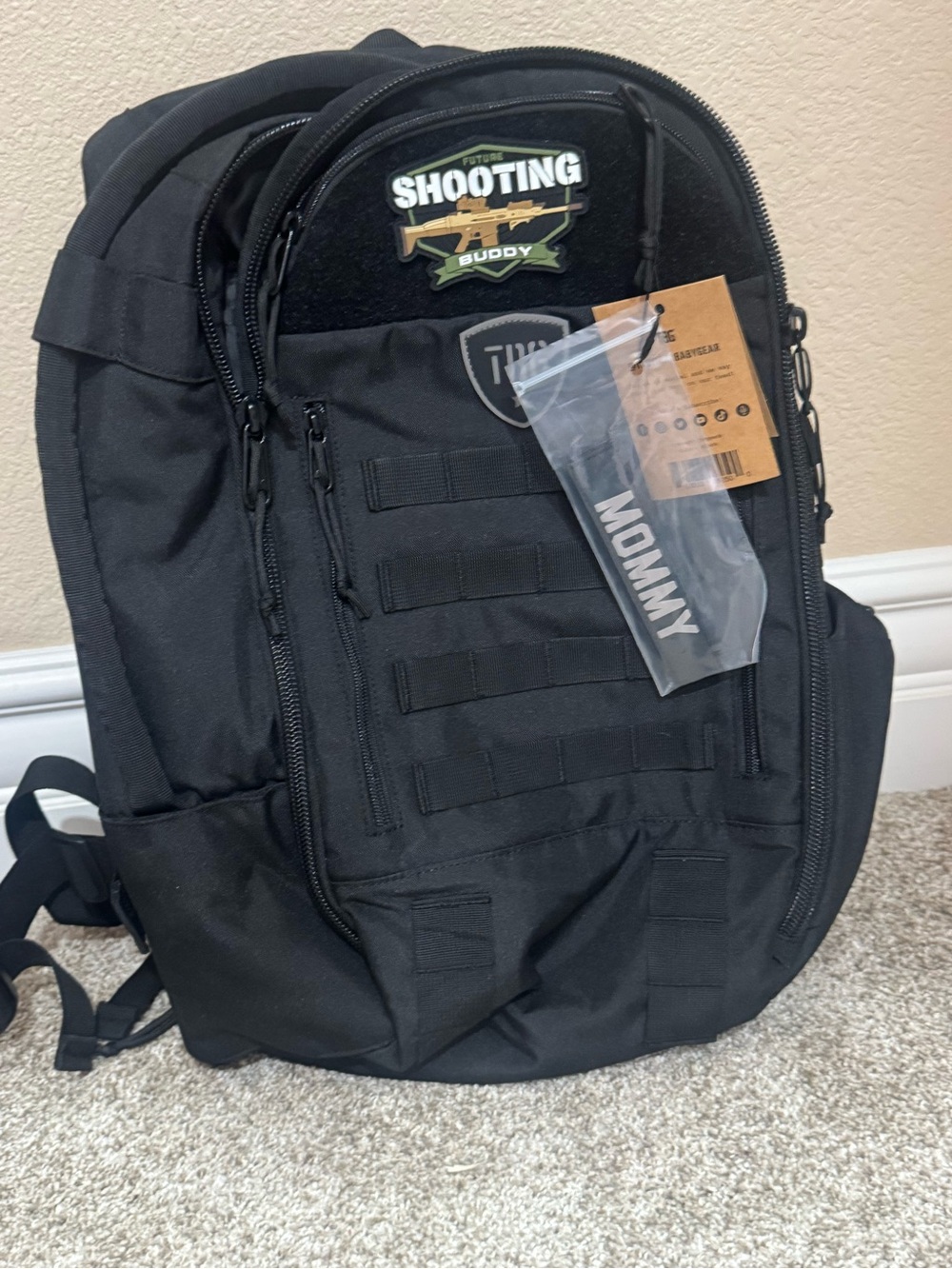 Black Tactical Kids Backpack with 'Shooting Buddy' Patch